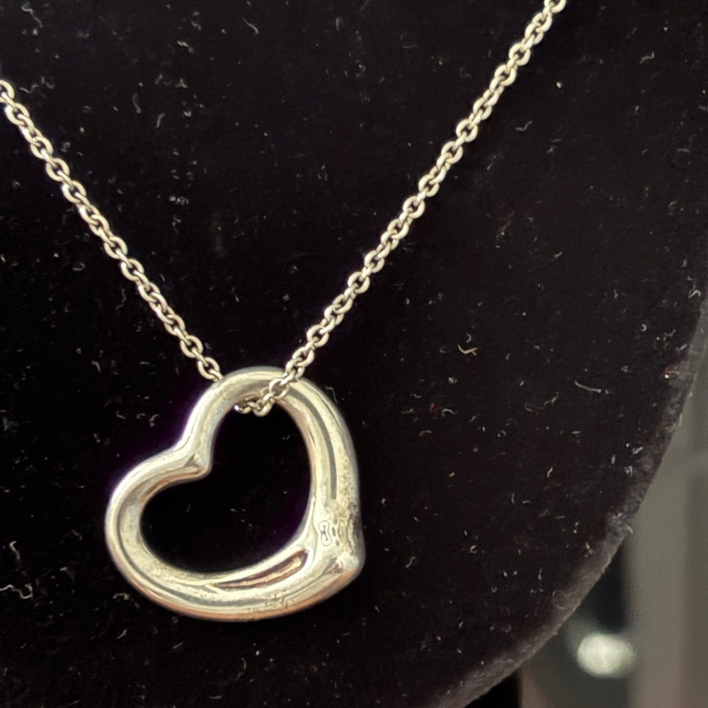 Small open heart necklace by Tiffany and Co. Made in Spain and signed
